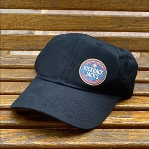 Kickback jack’s black hat 6 panel adjustable back strap cap NWOT